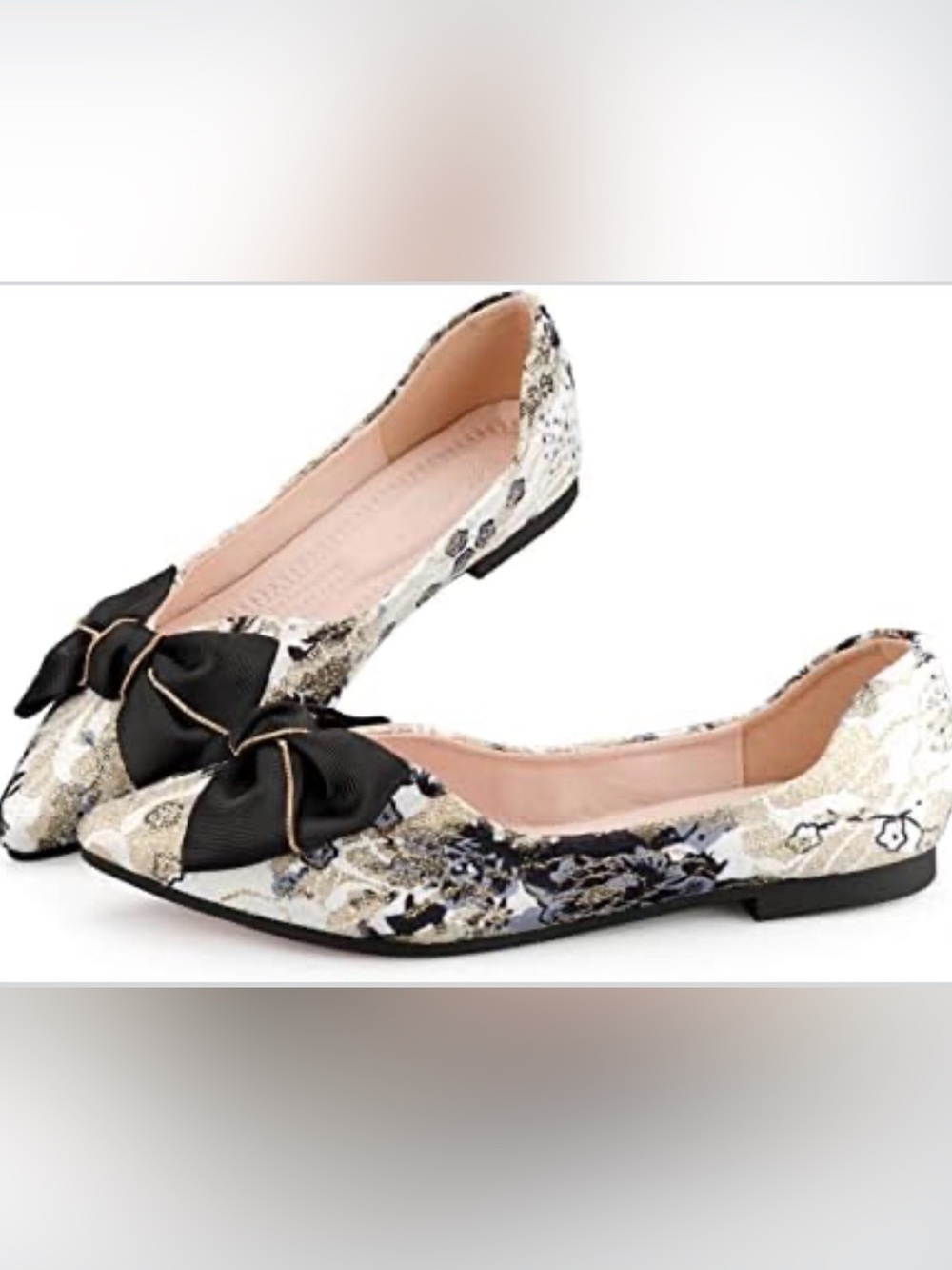 HXLBER Embroidered Brocade Pointed Toe Ballet Flats Bow Accent Sz 7